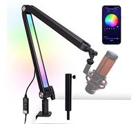 Brazo de brazo con luz RGB - Brazo de micrófono para HyperX QuadCast, Blue Yeti, Shure SM7B, Rode y la mayoría de micrófonos para juegos, brazo de micrófono ajustable en altura, soporte de micrófono