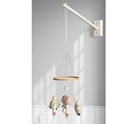 Brazo de madera móvil, montado en la pared, apto para todas las cunas, colgador de alerce 100% natural, decoración de habitación de bebé, soporte seguro (blanco)