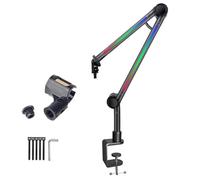 Brazo de micrófono LED con soporte para micrófono de pie, soporte para videojuegos, streaming podcasting con iluminación ajustable en auge 180, brazo de micrófono giratorio