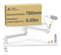 Brazo de suspensión bajo perfil (para micrófonos pesados) - Capacidad de carga 3 kg, estructura de bloqueo de engranaje estable que no se baja, soporte de micrófono de metal montado, Blanco