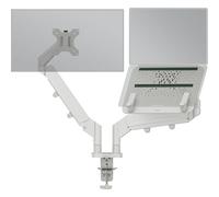 Brazo ergonómico con ahorro de espacio para monitor dual con soporte para portátil Leitz, carga máx. 9 kg