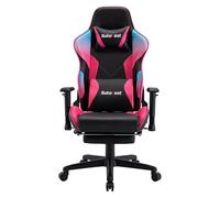 Brazo estilo carrera para juegos, reposapiés giratorio con respaldo alto con reposacabezas, soporte lumbar, reposapiés retráctil, cojín lumbar ajustable, escritorio de oficina ergonómico para computa