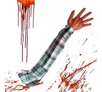 Brazo Falso - Brazo Humano Sangriento | Partes Del Cuerpo De Halloween | Mano Esqueleto De 22 Pulgadas Con Mango De Tela A Cuadros | Accesorios De Halloween Suave Reutilizables Para Cosplay Haunted