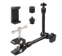 Brazo Mágico Articulado Ajustable de 11 Pulgadas, Súper Abrazadera con Orificios para Tornillos de 1/4" y 3/8" y Soporte para Teléfono de Doble Orificio para Fotografía, Video, Equipo de Cámara