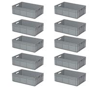 BRB 10 eurocajas con 2 asas, 600 x 400 x 220 mm, color gris