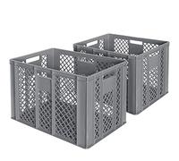 BRB 2 recipientes europeos, 600 x 400 x 410 mm, aptos para alimentos, base y paredes perforadas (gris)