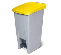 BRB Cubo de basura con ruedas, capacidad 60 litros, 700 x 380 x 490 mm, color gris y amarillo
