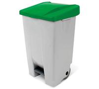 BRB Cubo de basura con ruedas, capacidad 80 litros, 740 x 490 x 420 mm, cuerpo gris, tapa verde