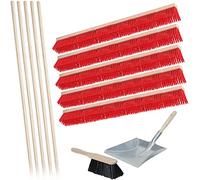 BRB Escoba de Juego DE 10 Piezas, 5 x Escoba Longitud 1000 mm, 5 x Palo para Escoba + Gratis: 1 x Cepillo de Juego