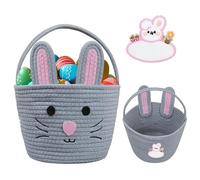 Brbecon Cesta de conejo de Pascua para niños con etiqueta de nombre, cesta de Pascua tejida pequeña gris para niñas, cestas de caza de huevos de Pascua, cesta de regalo de Pascua para niñas, bebés