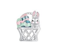 BRBRB Abalorios de huevo de Pascua de plata de ley 925, compatibles con pulseras Pandora/Troll, suministros for hacer joyas de primavera for mujeres y adolescentes (agujero de 0,45 cm)(BSC997)