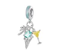 BRBRB Charm de cóctel for fiesta en la playa en plata de ley S925 | Compatible con Pandora, Biagi, Troll y Chamilia | Pulsera y collar DIY con temática oceánica | Caja de regalo y paño de limpieza
