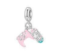 BRBRB Charm de consola de juegos rosa for joyería DIY - Cuenta de plata de ley S925 con baño de oro blanco | Compatible con pulseras Pandora, Biagi, Troll y Chamilia