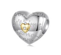 BRBRB Charm de corazón de amor en plata de ley S925. Joya DIY rodiada, compatible con pulseras Pandora, Biagi, Troll y Chamilia. Regalo romántico for San Valentín y cumpleaños.