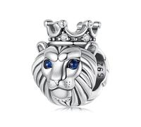 BRBRB Charm de corona de león en plata de ley S925 - Diseño real 3D con ojos de circonita azul. Cuenta hipoalergénica for hacer tú mismo, compatible con Pandora, Biagi, Troll y Chamilia.