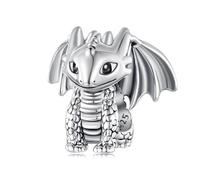 BRBRB Charm de dragón 3D de plata de ley S925 | Compatible con Pandora, Biagi, Troll y Chamilia | Accesorio de joyería único con textura | Caja de regalo y paño de limpieza