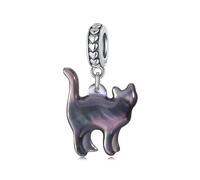 BRBRB Charm de gato negro en plata de ley S925 con nácar - Joyería DIY compatible con Pandora, Biagi, Troll y Chamilia - Regalo elegante for collares y pulseras