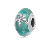 BRBRB Charm de tortuga marina verde con cuentas de vidrio for pulseras Pandora. Joyería DIY de plata de ley S925 con baño de oro blanco. Regalo con temática oceánica for cumpleaños, Navidad y el Día d