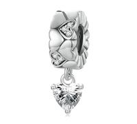 BRBRB Cuenta espaciadora de corazón de amor en plata de ley S925 con protectores de silicona - Abalorio DIY con circonita 3A y baño de rodio, compatible con Pandora, Biagi, Troll y Chamilia