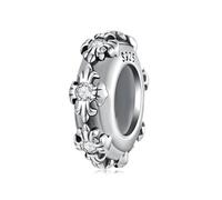 BRBRB Cuentas espaciadoras de cruz vintage de plata de ley S925 con aislantes de silicona | Compatibles con Pandora, Biagi, Troll y Chamilia | Accesorio de joyería retro DIY | Caja de regalo y paño de