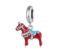 BRBRB Dije de caballo Dala sueco de plata esterlina S925 - Cuenta DIY oxidada roja con circonita 3A, compatible con joyas Pandora, Biagi, Troll y Chamilia
