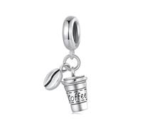 BRBRB Dije de taza de café en plata de ley S925 | Compatible con Pandora, Biagi, Troll y Chamilia | Accesorio de joyería minimalista DIY | Caja de regalo y paño de limpieza