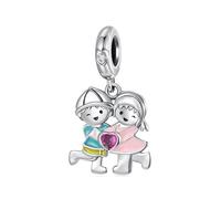 BRBRB Dijes de amor de niño y niña en plata de ley S925 - Colgante romántico de pareja con cuentas DIY compatibles con Pandora, Biagi, Troll y Chamilia | Joyería hipoalergénica for aniversarios