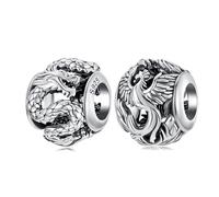 BRBRB Dijes de dragón y fénix en plata de ley S925 - Cuentas DIY de mitología china compatibles con Pandora, Biagi, Troll y Chamilia | Joyería cultural hipoalergénica(2pcs)