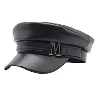 Brcus Gorro de capitán marinero de poliuretano para mujer, boina con pico, negro (Black#6), 7 1/8-7 3/8