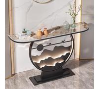 BRCYKRWY Consola para Entrada,Elegante Mesa Auxiliar Vintage en Media Luna para sofá,Mesa Auxiliar semicircular para Sala de Estar,Mesa Estrecha con Estructura de Metal(Black+Brown,80cm/31.4")