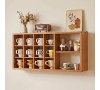 BRCYKRWY Estante de exhibición cuadrado de madera, vitrina de curiosidades montable en la pared, armario de comedor consola, gabinete flotante for sala de estar, cocina(Natural)