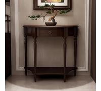 BRCYKRWY Mesa Consola de Madera semicircular con cajón,Mesa de Consola,Mesa de Entrada para Sala de Estar,Mesa Multifuncional para salón,Pasillo,Entrada(Dark Walnut,39.4x13.8X 34.6)