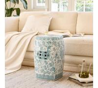 BRCYKRWY Taburete Decorativo de cerámica para jardín, Ideal como Mesa Auxiliar de Exterior - Diseño Floral de hortensias para Jardines Interiores, recibidores y Patios(Blue3)