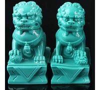BRDECOR Feng Shui Fu Dog Lion El par del Tesoro Turquesa del Perro Fufu Estatua del león guardián Decoración de Oficina para Resistir la energía Negativa, decoración Feng Shui,A