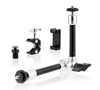 BRDRC Soporte de abrazadera de brazo mágico, brazo de extensión articulado de 9.8 pulgadas con rosca de 1/4 pulgadas y 3/8 pulgadas, con adaptador de zapata fría y caliente, soporte para teléfono para