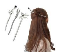 BRDXOOL 3 horquillas de metal negro para cabello largo para mujer, diseño de mariposa, plumas de fénix, elegante estilo chino, retro, accesorios de peinado, regalo