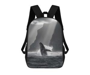 Breaching Whale at Coastal Cliffs in Black And White Mochila Escolar Infantil Impresa En 3D Para Niños, Mochilas De Viaje, Bolsas Para Libros, Mochila Escolar Infantil 17inch