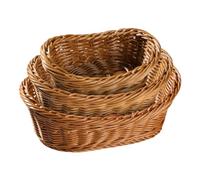 Bread Basket, Woven Trays, Stackable Rattan Style 3 Pieces Food Serving Set Storage Container, Kitchen Baskets for Counter Organizing, Farmhouse Decor, Table Display, Color Brown