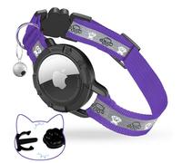 Breakaway AirTag - Collar reflectante para gatos con soporte para etiqueta de aire y campana, banda elástica de seguridad para gatos, gatos, gatitos y cachorros (morado, 8-13 pulgadas)