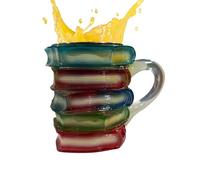 Breakfast Cereal Cup - 3d Book Stacking Coffee Cup | Funny Coffee Mug | Vintage 3d Handmade Colored Book Glass Beer Cups | Kitchen Accessory Handle Drinkware Mugs for Librarian Books Lover