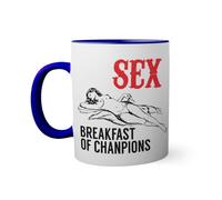 breakfast of Champions Sex parody Taza de color azul oscuro con mango a juego 330ml