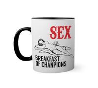 breakfast of Champions Sex parody Taza de color negro con mango a juego 330ml