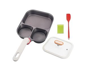 Breakfast Pan - MultiCompartment Egg & Bacon Skillet | Induction Compatible Divided Frying Pan With Lid & Spatula | Cookware de preparación de alimentos profesional de alta durabilidad