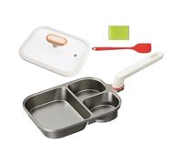 Breakfast Skillet - 3 Section Egg Frying Pan, Nonstick Titanium Pans with Lid Silicone Espátula | Suitable for Meal Prep Cooking Food Preparation Eggs Home Kitchen Culinary Tasks Easy Handling