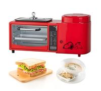 Breakfast Station, 4 In 1 Breakfast Maker Machine with 1L Cooking Pot, Non-stick Frypan, 8L Toaster with HD Touch Screen, 2 Layer Independent Temperature Control, Suitable for Home Use ( Color : Red )