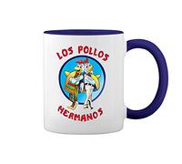 Breaking Bad Los Pollos Hermanos Blanca taza de café con el borde azul y la manija Mug