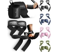 BREAKING LIMITS Straps Powerlifting & Muñequeras Gym para Entrenamiento de Fuerza, Gimnasio, Crossfit - Lifting Straps para Hombre y Mujer - Negro