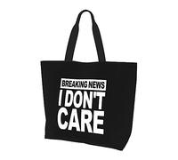 Breaking News I Don't Care - Bolso de lona ligero para mujer, reutilizable, color negro