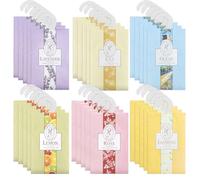 BREANIFULL Paquete de 30 bolsas perfumadas naturales a prueba de polillas, 6 fragancias diferentes, ambientador de armario con sobres colgantes, ambientadores de armario, carrito de baño, para ropa