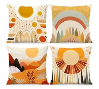 BREASOME Fundas Cojines 45x45 cm, Juego de 4 Fundas de Cojin Abstracta Geométrico Sol Arcoiris Montañas Estilo Morandi Fundas de Almohada Decorativas Cuadradas para Sofá Dormitorio Sala de Estar